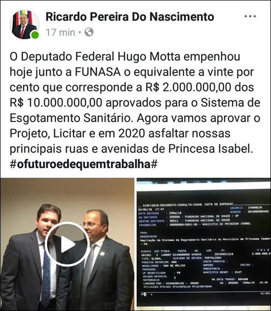 Ricardo Pereira_Hugo Motta_empenho_esgotamento sanitário