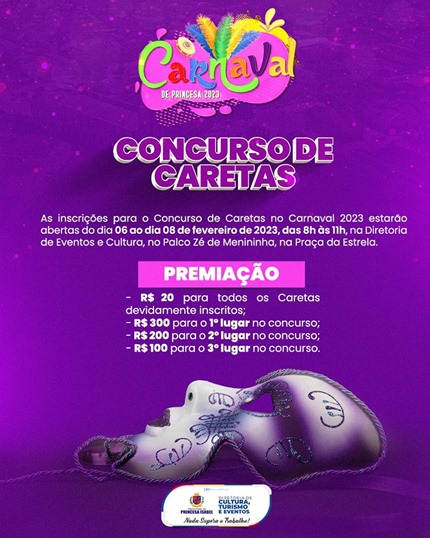 concurso-caretas_Carnaval 2023_Prefeitura de Princesa Isabel