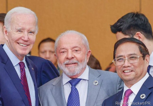 Hiroshima, Japão. 21.05.2023 - Presidente da Republica, Luiz Inacio Lula da Silva, presidente dos EUA, 
Joe Biden
, e do primeiro-ministro do Vietnã, Phạm Minh Chính. A vinda ao G7  

 Foto: Ricardo Stuckert/PR